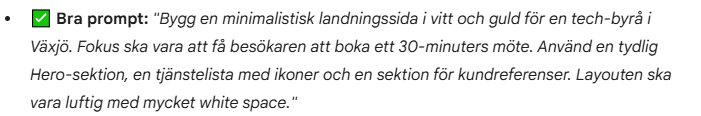 Exempel på en detaljerad, effektiv prompt för AI-webbutveckling